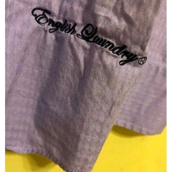 English Laundry Men's Sz 18.5 38/39T Purple Diamond Button Up Dress Shirt Flip - Picture 9 of 11